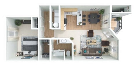 Floor plan for 1 bed, 1 bath, 800 sqft